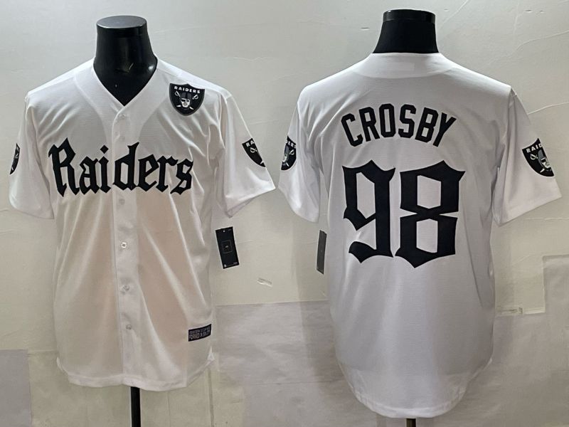 Men 2025 Oakland Raiders 98 Crosby white 6th generation Joint Name Nike Limited NFL Jersey style 08